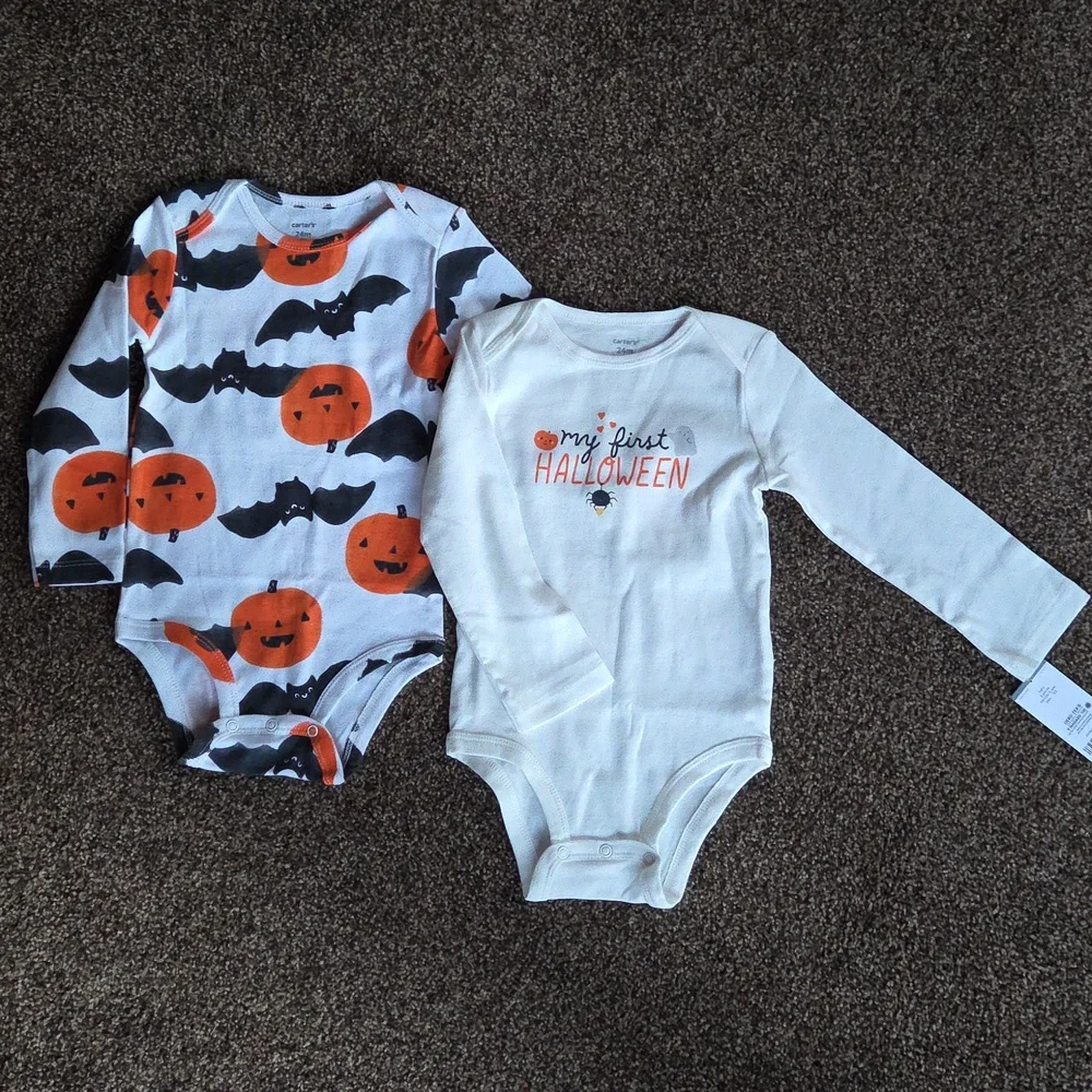 Lot of 2 Baby My First Halloween Bodysuits Onsies 24M 2-pack Long Sleeve NEW $28